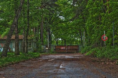 大门前对马路，大门前马路左边斜对面有个大窨井